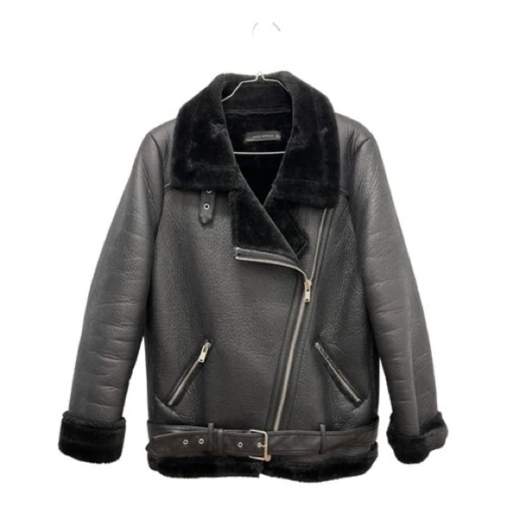 NWT ZARA Black Moto Fur Jacket Medium
